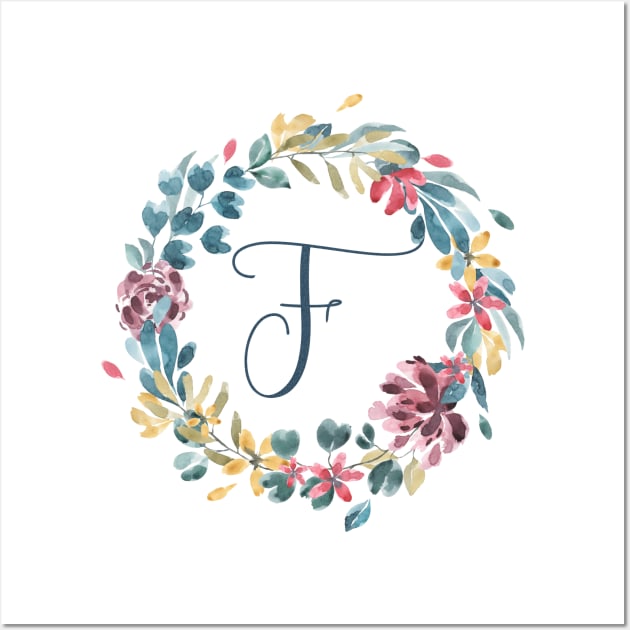 Floral Monogram F Colorful Full Blooms Wall Art by floralmonogram